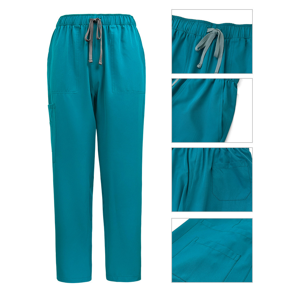 Nursing Uniform Sets Unisex Short Sleeves Stand-up Collar Zipper Overalls Nurse Uniforms Top & Pants Multi Pocket for Hospital Doctor Nurse Workwear Comfortable Quick-drying and Breathable Work Clothes