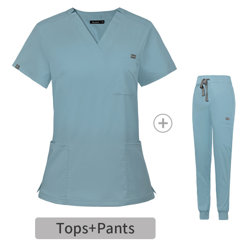 Nurse Uniforms for Hospital Nursing Uniform for Women Men Short Sleeves V-neck Stretchy Scrubs Set Top & Pants Jogger with Multi Pocket Nurse Workwear Comfortable Quick-drying and Breathable Work Clothes Elastical Fabric