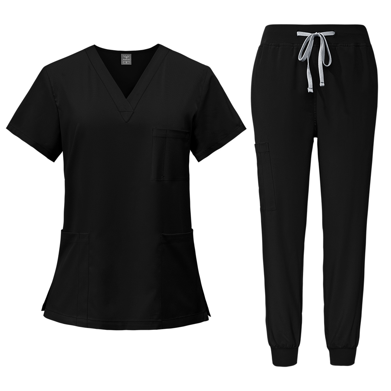 Hospital Uniforms Unisex Nursing Uniform Sets Fashion Jogger Set Short-sleeved Nurse Scrubs Sets for Women Men V-neck Top & Pants Multi Pocket Workwear Comfortable and Breathable Work Clothes for Hospitals Clinics Care Facilities Long Periods of Standing