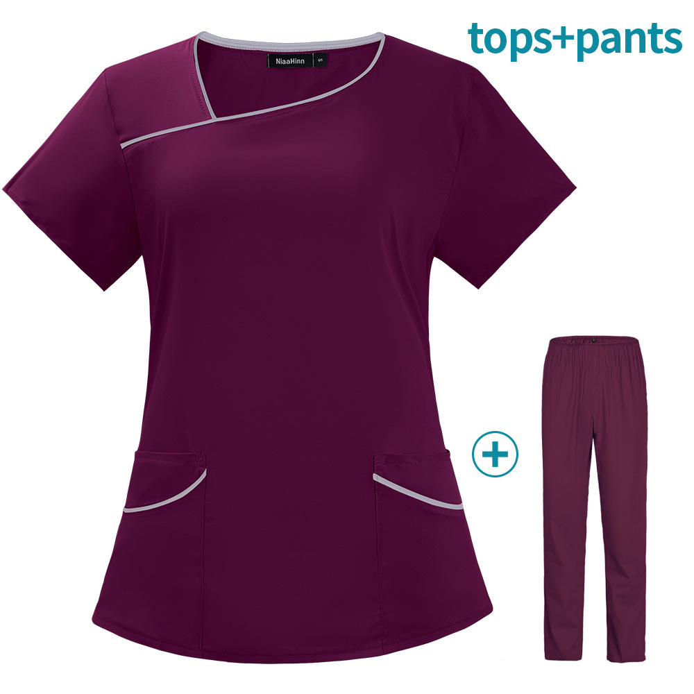 Scrub Sets Factory Custom Logo Hospital Nurse Uniforms for Women Two Piece Doctor Stretch Medical Clothes White Nursing Uniforms