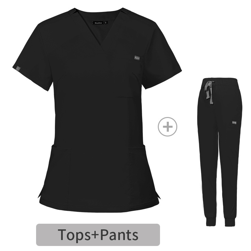 Nurse Uniforms for Hospital Nursing Uniform for Women Men Short Sleeves V-neck Stretchy Scrubs Set Top & Pants Jogger with Multi Pocket Nurse Workwear Comfortable Quick-drying and Breathable Work Clothes Elastical Fabric
