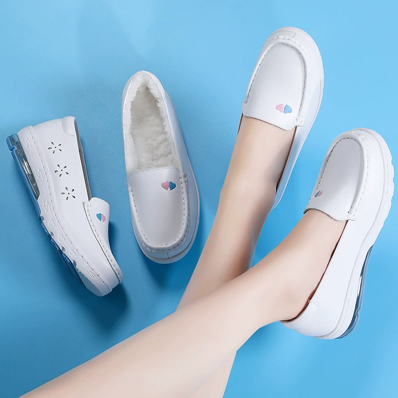 Nurse Cotton Shoes Scrubs Nursing Shoes Hospital for Women With Wedge Heels Comfort Warm Soft Flat Anti-slip Safety Work White Shoes Comfortable Nurse Shoes for Women Nurse Work Shoes Best Shoes for Nurse Doctor