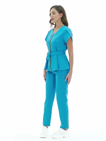 Scrubs Uniform Store Nursing Uniform Sets Women's Fashion Lace-up Waist Short-sleeved Elastic Overalls Scrubs Nurse Uniforms for Hospital Top & Pants Professional Scrubs Uniform Elastic Fabric Comfortable and Breathable