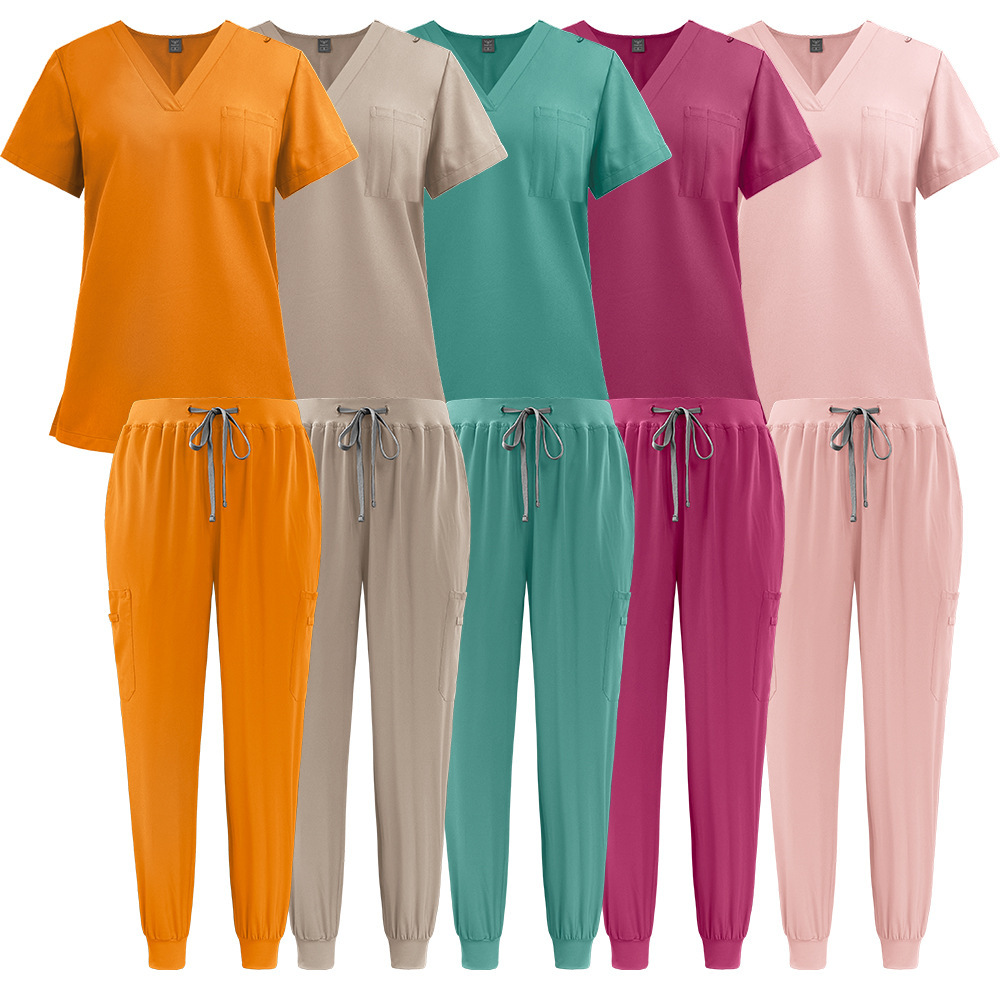 Scrubs Uniform Store Unisex Hospital Uniforms Short Sleeves Nurse Scrubs Sets V-neck Nursing Uniforms Top & Pants with Multi Pocket Summer Professional Scrubs Uniform Comfortable and Breathable