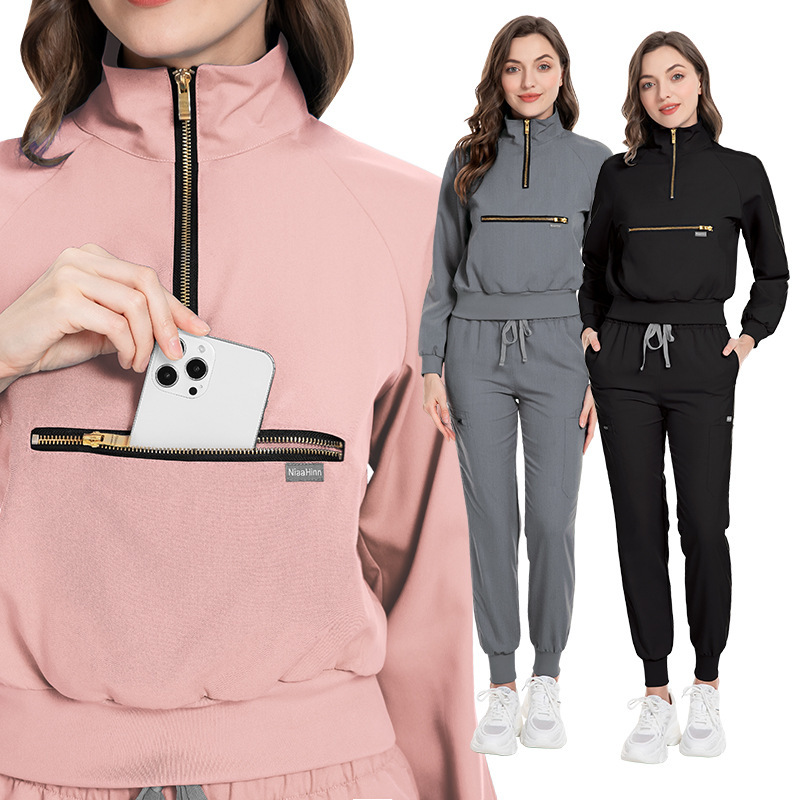 Scrubs Uniform Store Unisex Fashion Nursing Uniform Sets for Hospital Nurse Uniforms Stand Collar Long Sleeve Scrubs Sets for Women Men Elastic Fabric Autumn Style Professional Scrubs Uniform Online Comfortable and Breathable