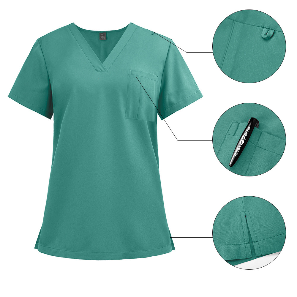 Scrubs Uniform Store Unisex Hospital Uniforms Short Sleeves Nurse Scrubs Sets V-neck Nursing Uniforms Top & Pants with Multi Pocket Summer Professional Scrubs Uniform Comfortable and Breathable