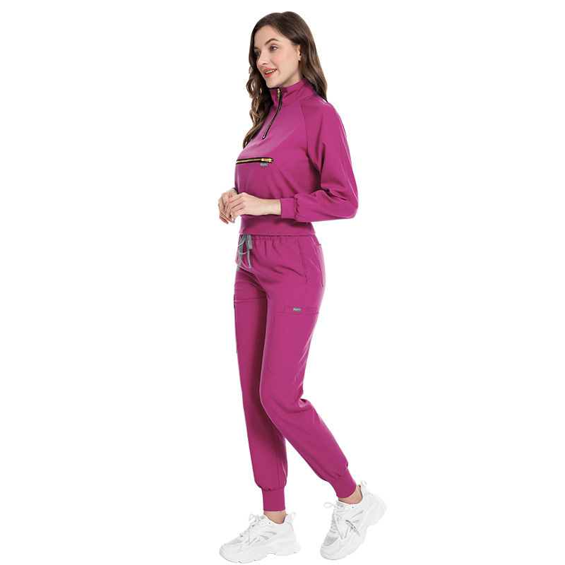 Scrubs Uniform Store Unisex Fashion Nursing Uniform Sets for Hospital Nurse Uniforms Stand Collar Long Sleeve Scrubs Sets for Women Men Elastic Fabric Autumn Style Professional Scrubs Uniform Online Comfortable and Breathable