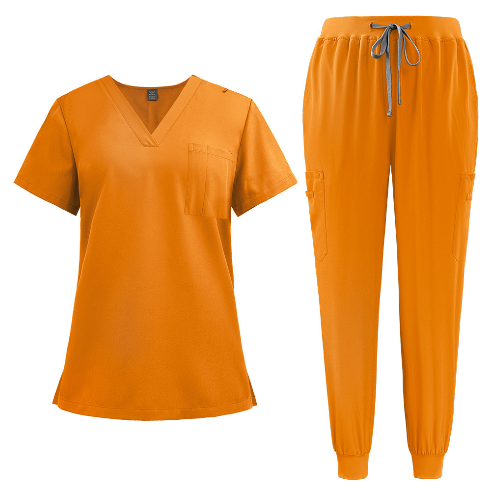 Scrubs Uniform Store Unisex Hospital Uniforms Short Sleeves Nurse Scrubs Sets V-neck Nursing Uniforms Top & Pants with Multi Pocket Summer Professional Scrubs Uniform Comfortable and Breathable