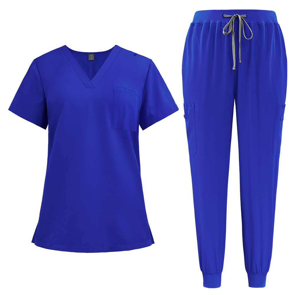 Scrubs Uniform Store Unisex Hospital Uniforms Short Sleeves Nurse Scrubs Sets V-neck Nursing Uniforms Top & Pants with Multi Pocket Summer Professional Scrubs Uniform Comfortable and Breathable