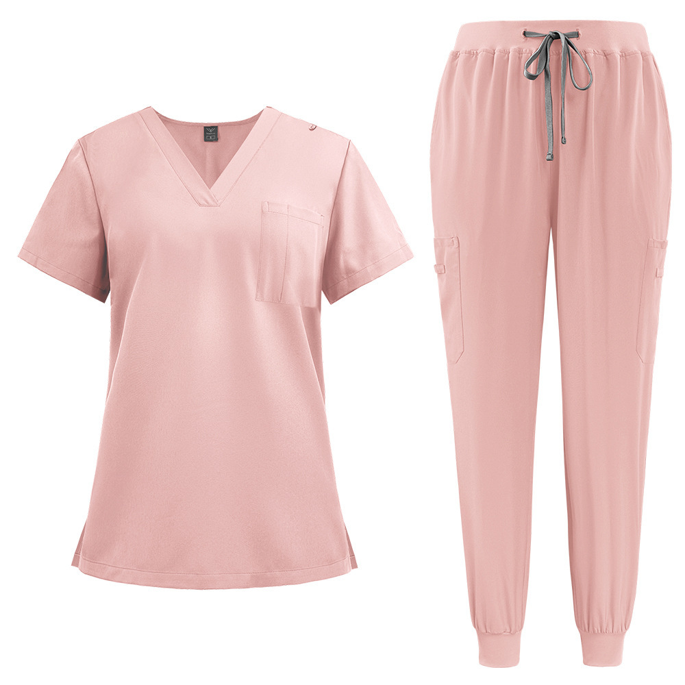 Scrubs Uniform Store Unisex Hospital Uniforms Short Sleeves Nurse Scrubs Sets V-neck Nursing Uniforms Top & Pants with Multi Pocket Summer Professional Scrubs Uniform Comfortable and Breathable
