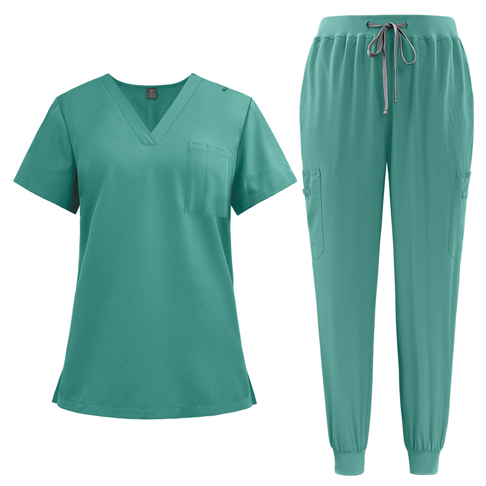Scrubs Uniform Store Unisex Hospital Uniforms Short Sleeves Nurse Scrubs Sets V-neck Nursing Uniforms Top & Pants with Multi Pocket Summer Professional Scrubs Uniform Comfortable and Breathable