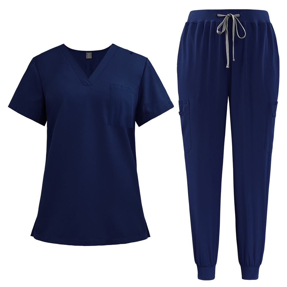Scrubs Uniform Store Unisex Hospital Uniforms Short Sleeves Nurse Scrubs Sets V-neck Nursing Uniforms Top & Pants with Multi Pocket Summer Professional Scrubs Uniform Comfortable and Breathable