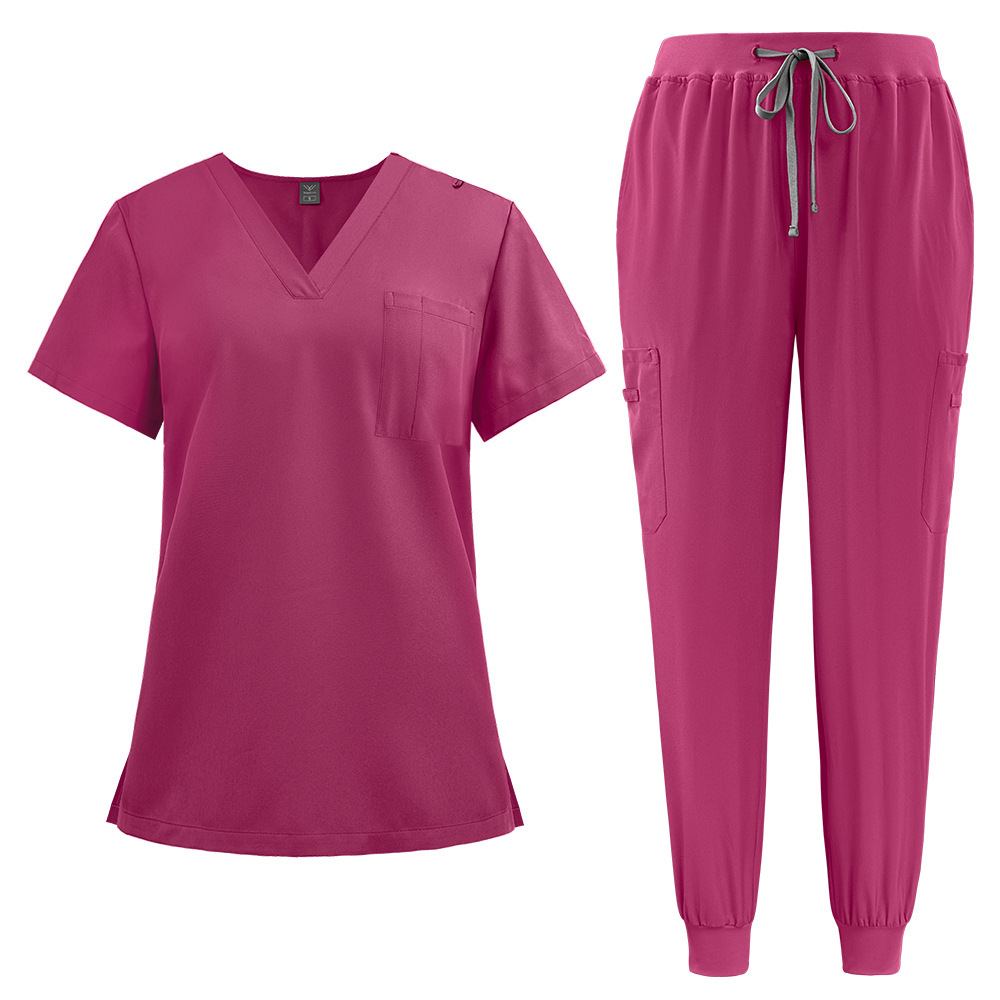 Scrubs Uniform Store Unisex Hospital Uniforms Short Sleeves Nurse Scrubs Sets V-neck Nursing Uniforms Top & Pants with Multi Pocket Summer Professional Scrubs Uniform Comfortable and Breathable