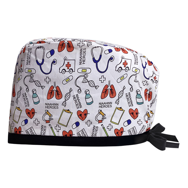 Surgical Cap Pure Cotton Printed Nurse Cap Adjustable Doctor's Hat for Hospital Unisex for Dental Clinics Beauty Salon Breathable Work Cap