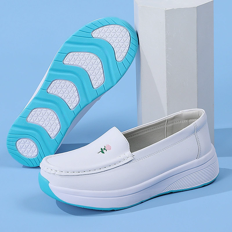 Scrubs Nurse Shoes Store Women's White Nursing Scrubs Shoes for Hospital Comfortable Breathable Flat Anti-slip Nurse Work Safety Shoes Printed Leather White Shoes Best Nurse Shoes Popular Nurse Shoes Womens Anti-slip Nurse Shoes Best Shoes for Nurse