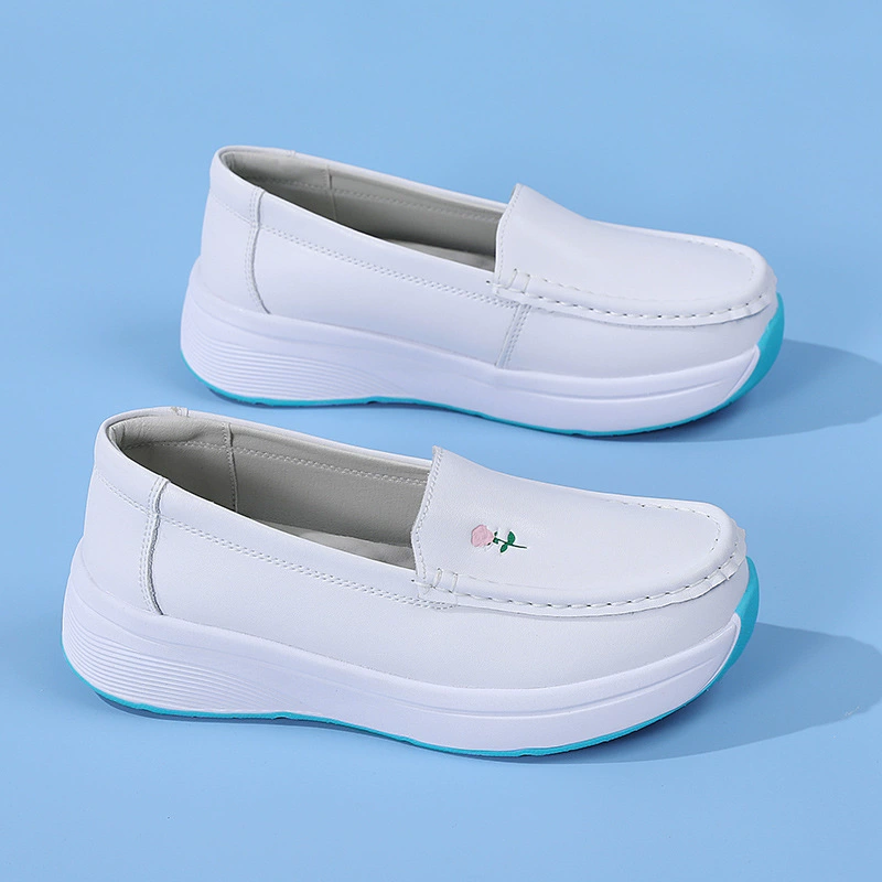 Scrubs Nurse Shoes Store Women's White Nursing Scrubs Shoes for Hospital Comfortable Breathable Flat Anti-slip Nurse Work Safety Shoes Printed Leather White Shoes Best Nurse Shoes Popular Nurse Shoes Womens Anti-slip Nurse Shoes Best Shoes for Nurse