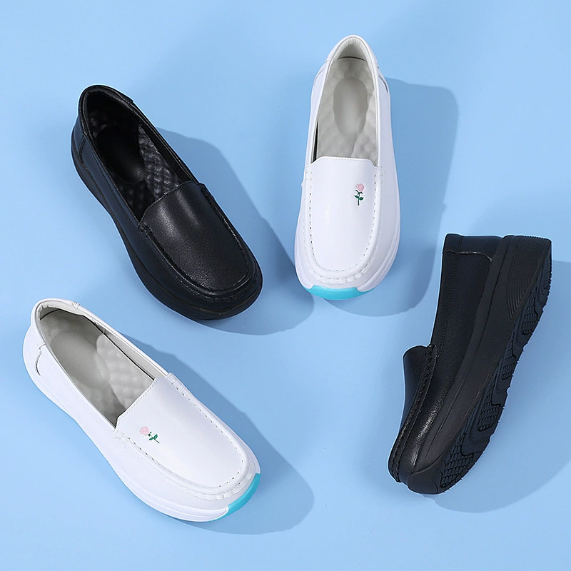 Black  Nurse Shoes Store Women's White Nursing Scrubs Shoes for Hospital Soft Comfortable Breathable Flat Anti-slip Nurse Work Safety Shoes Printed Leather White Shoes Best Nurse Shoes Popular Nurse Shoes Womens Anti-slip Nurse Shoes Best Shoes for Nurse