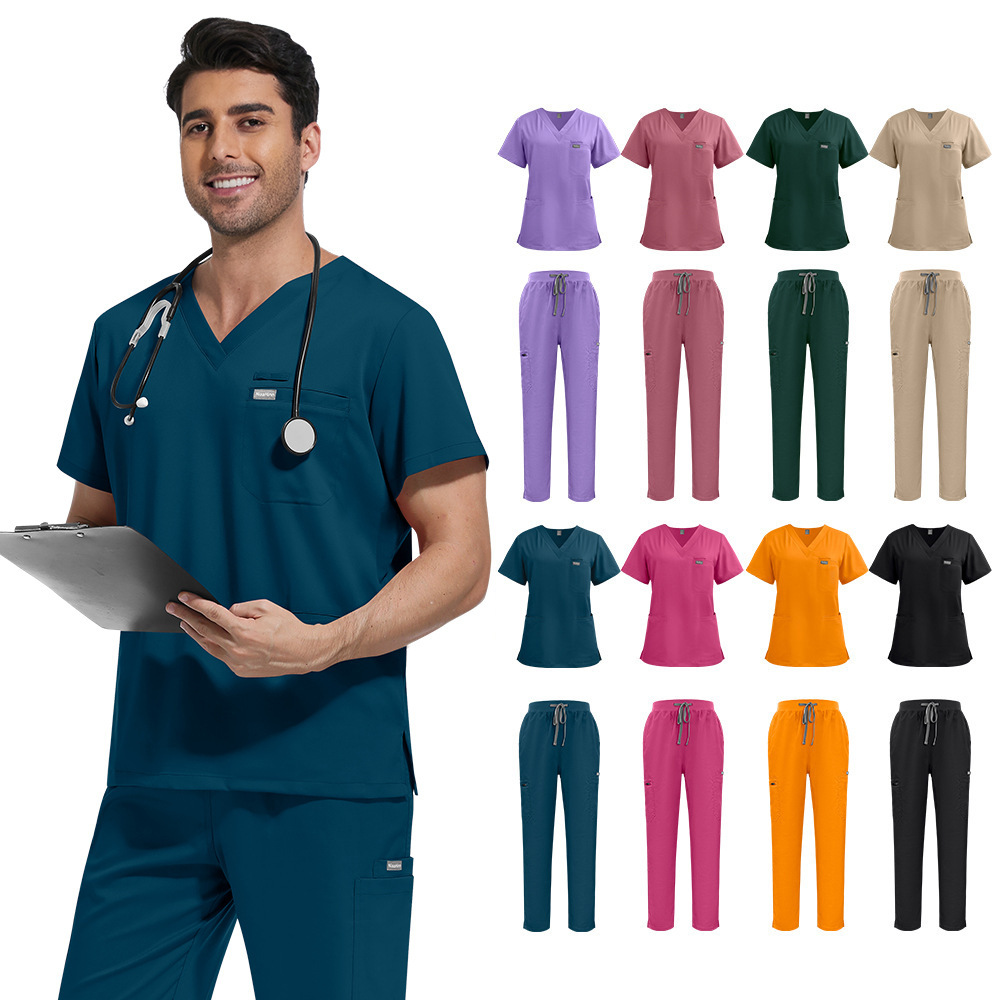 2025 New Arrivals Nurse Uniform Fashion Work Clothes for Hospital Scrubs Sets Stretchy Fabric 72% Polyester 22% Rayon 6% Spandex