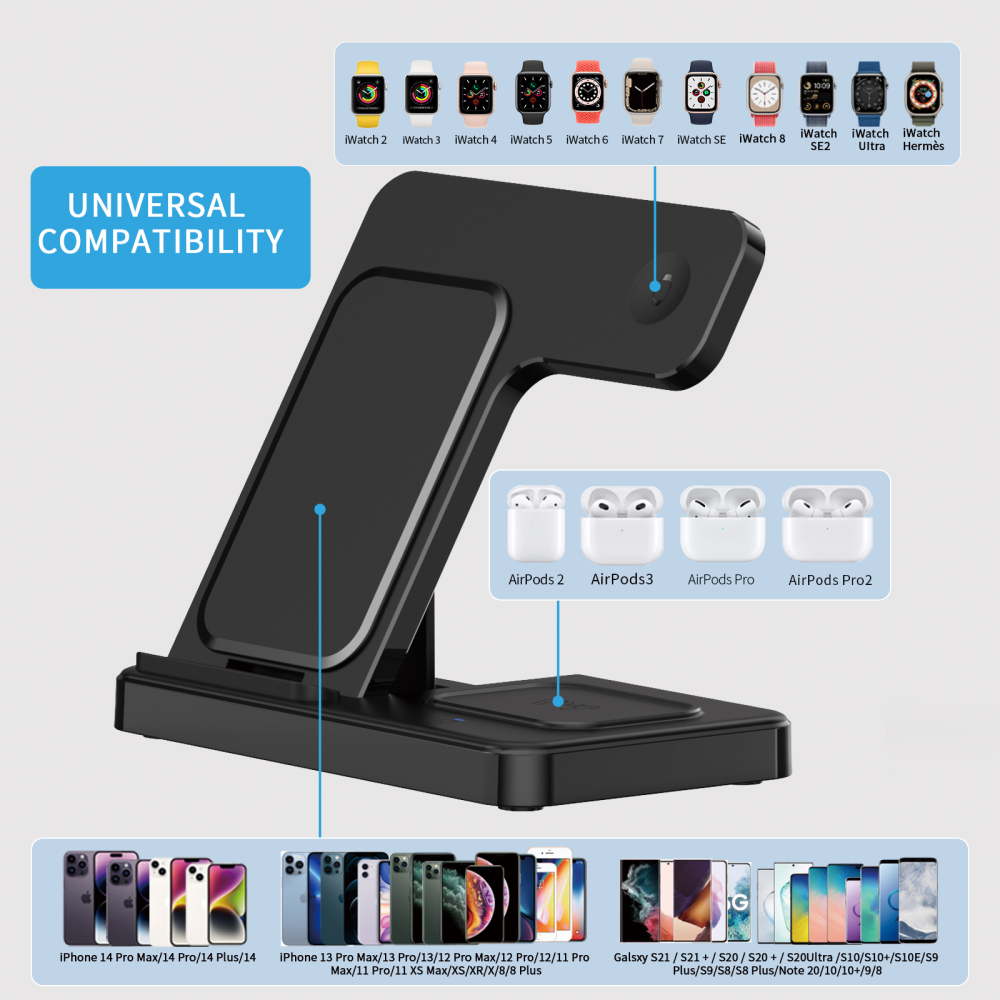 Wireless Charger Portable 3 in 1 Foldable Phone Wireless Chargers 15W Fast Magnetic Wireless Charger Stand for Multiple Devices