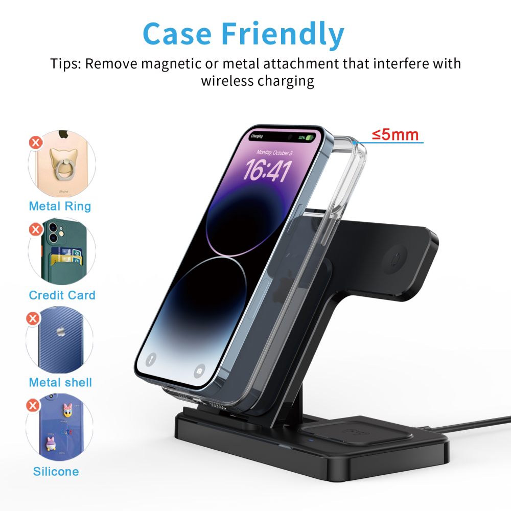 Wireless Charger Portable 3 in 1 Foldable Phone Wireless Chargers 15W Fast Magnetic Wireless Charger Stand for Multiple Devices