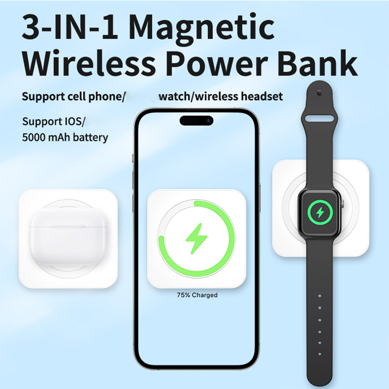 Power Banks 5000Mah Capacity High Quality Mini Fast Quick Charge Power Banks 3 in 1 20W Magnetic Wireless Power Bank 5000Mah