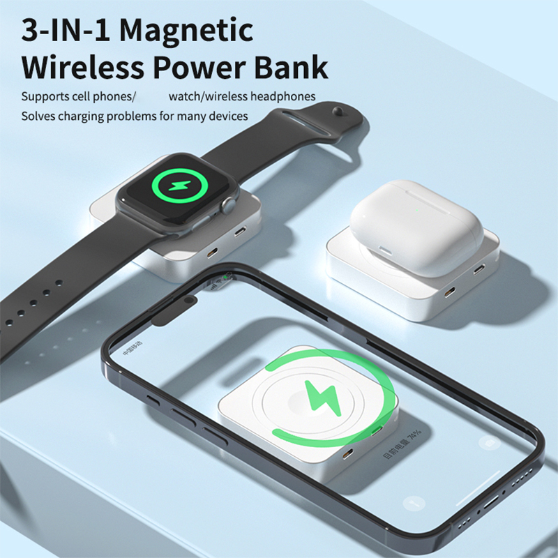 Power Banks 5000Mah Capacity High Quality Mini Fast Quick Charge Power Banks 3 in 1 20W Magnetic Wireless Power Bank 5000Mah