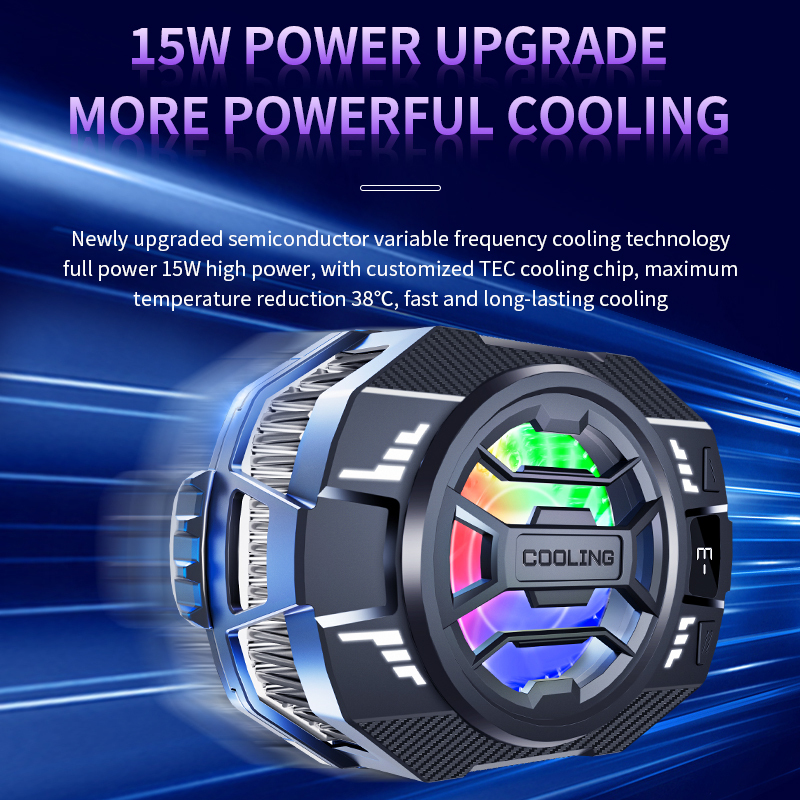 Mobile Phone Radiator Semiconductor 2025 New Back-Clip Phone Cooler Three-Speed Adjustment 15W Phone Cooler for Gaming