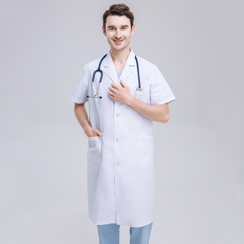 Wholesale Doctor Lab Coat Scrubs Uniform White Working Gown Comfortable Short Sleeve for Hospital and Clinic Women Men Adults