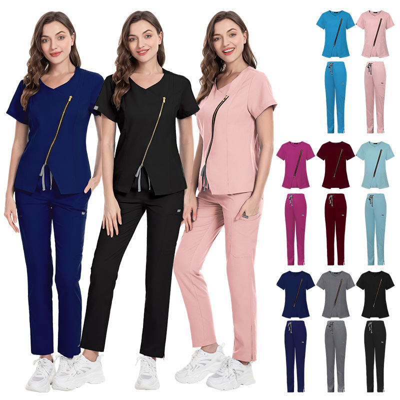 High Quality Nurse Uniforms for Hospital Scrubs Nursing Uniform Sets with Zipper Design Comfortable Work Clothes Casual Style Womens Scrubs Uniform Nurse Scrubs Uniform Nurses Uniform Scrubs