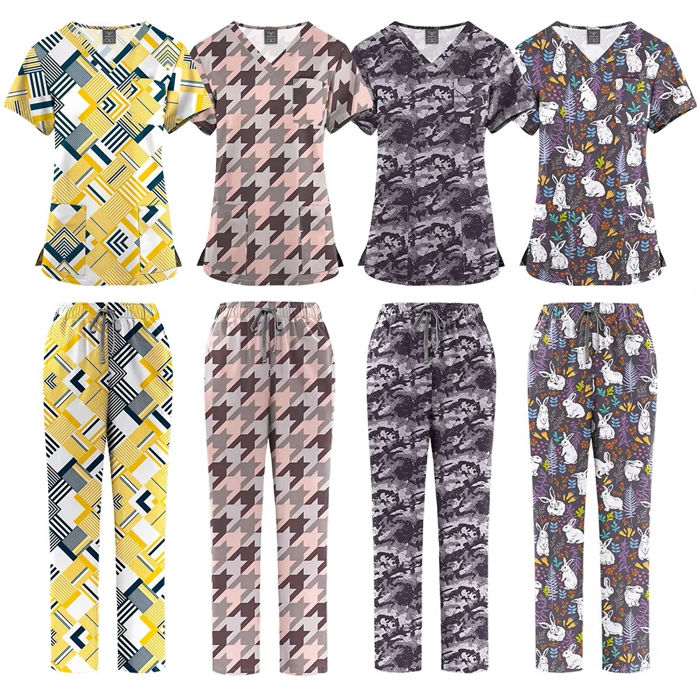 2026 New Arrival Printed Hospital Uniforms Nurse Uniform Sets for Men Women for Hospital Nurses Workwear Scrubs Outfit