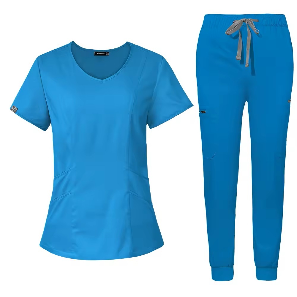 Hospital Uniforms Fashion Jogger Scrubs Sets Unisex Short-sleeved Nurse Uniform Stretchable Washable Quick-Drying Top & Pants