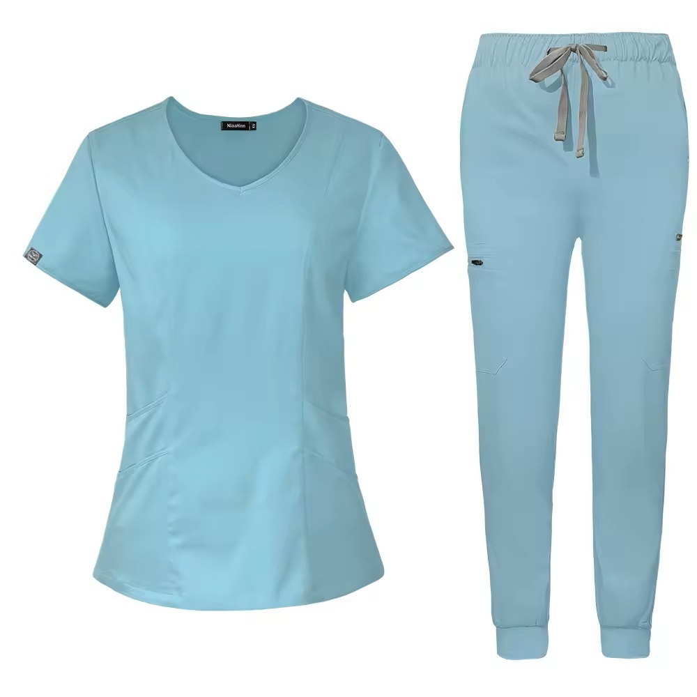 Hospital Uniforms Fashion Jogger Scrubs Sets Unisex Short-sleeved Nurse Uniform Stretchable Washable Quick-Drying Top & Pants
