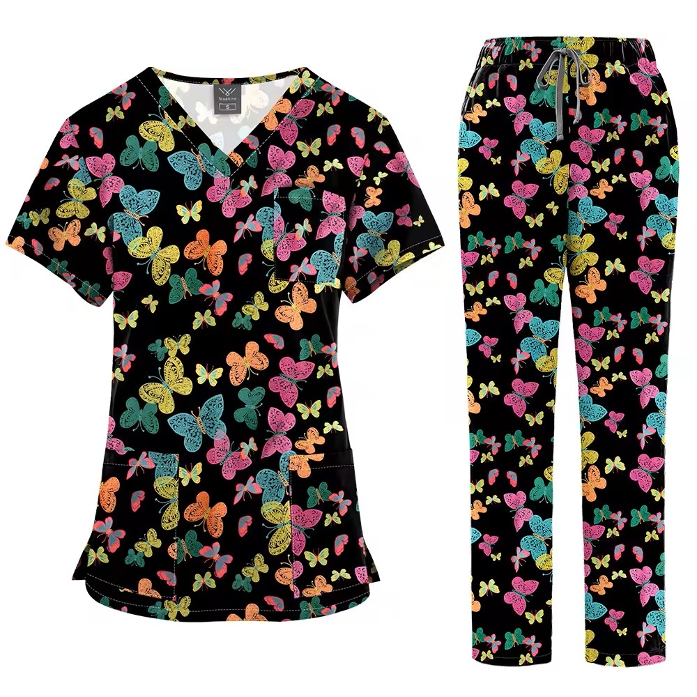 2026 New Arrival Printed Hospital Uniforms Nurse Uniform Sets for Men Women for Hospital Nurses Workwear Scrubs Outfit