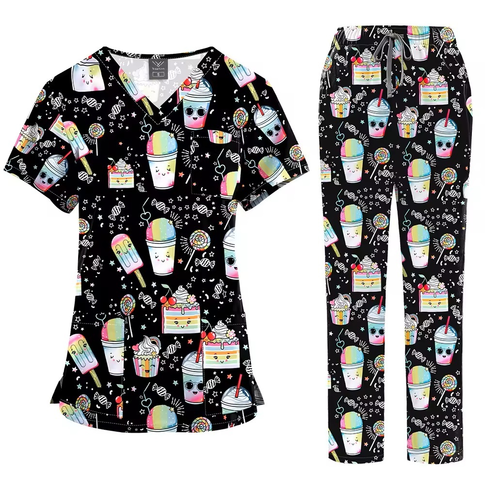 2026 New Arrival Printed Hospital Uniforms Nurse Uniform Sets for Men Women for Hospital Nurses Workwear Scrubs Outfit