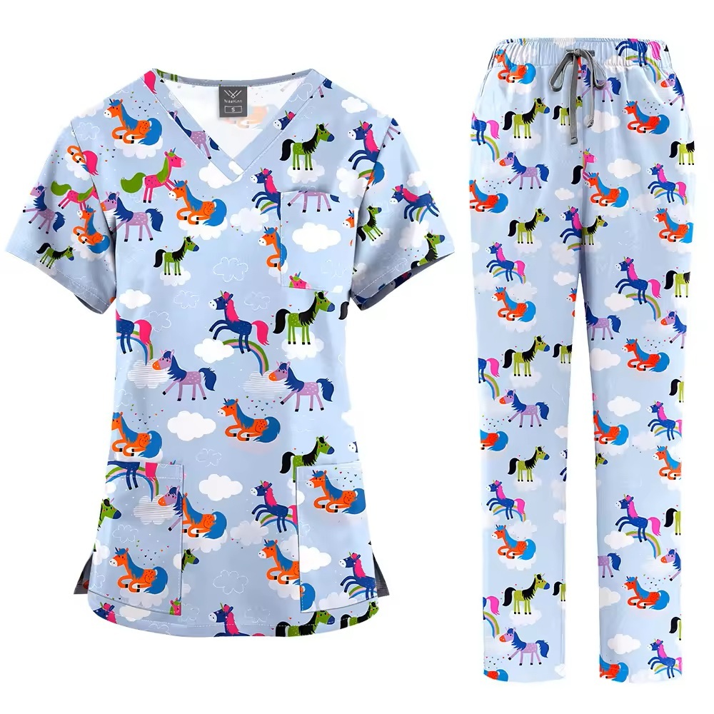2026 New Arrival Printed Hospital Uniforms Nurse Uniform Sets for Men Women for Hospital Nurses Workwear Scrubs Outfit