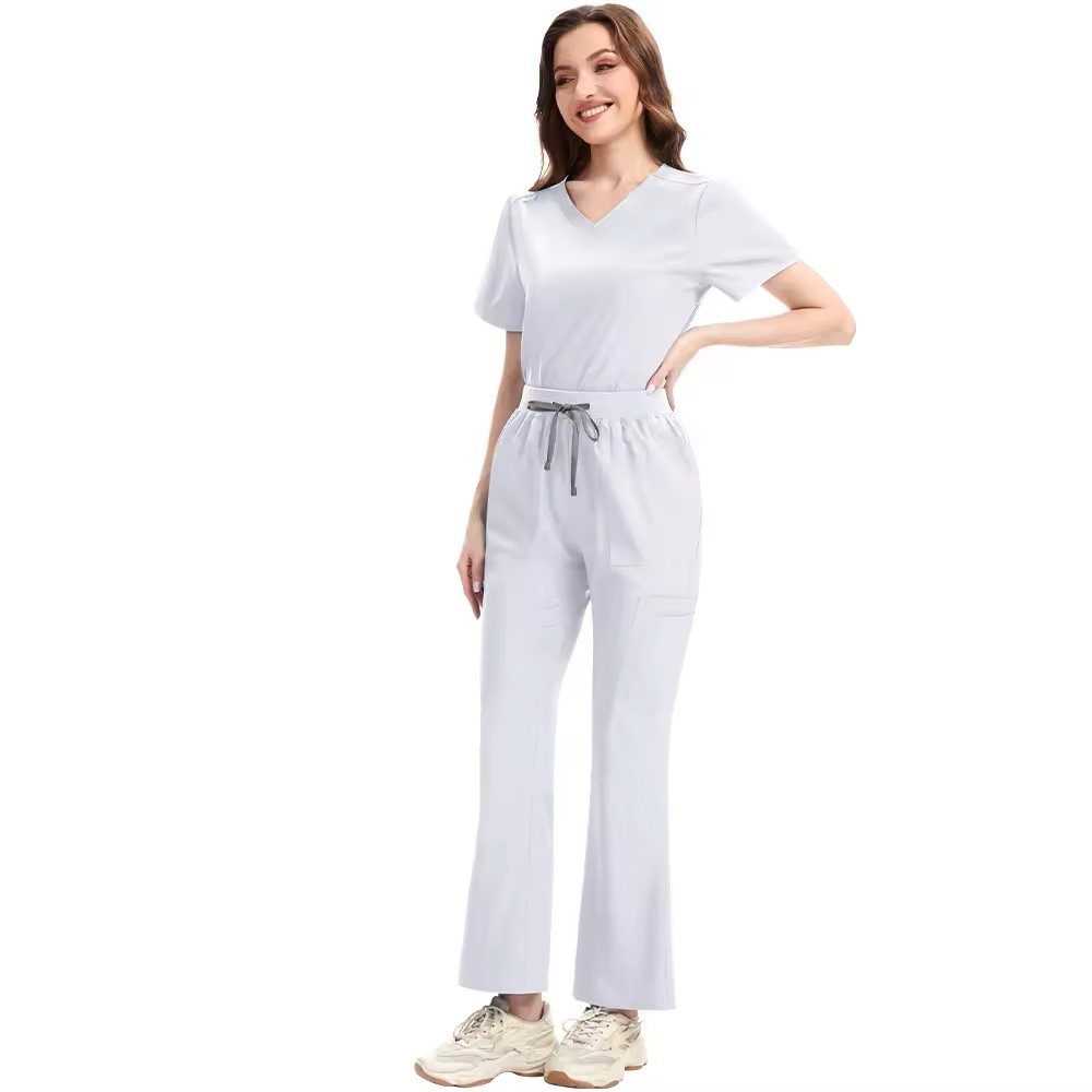 2025 New Nurse Uniform for Women Hospital Uniforms Bell-bottomed Pants Scrubs Sets Culottes V-neck Spandex Polyester Fabric
