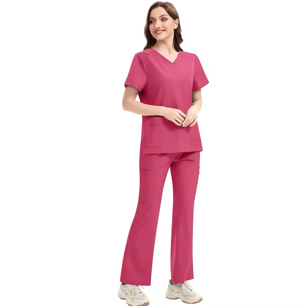 2025 New Nurse Uniform for Women Hospital Uniforms Bell-bottomed Pants Scrubs Sets Culottes V-neck Spandex Polyester Fabric