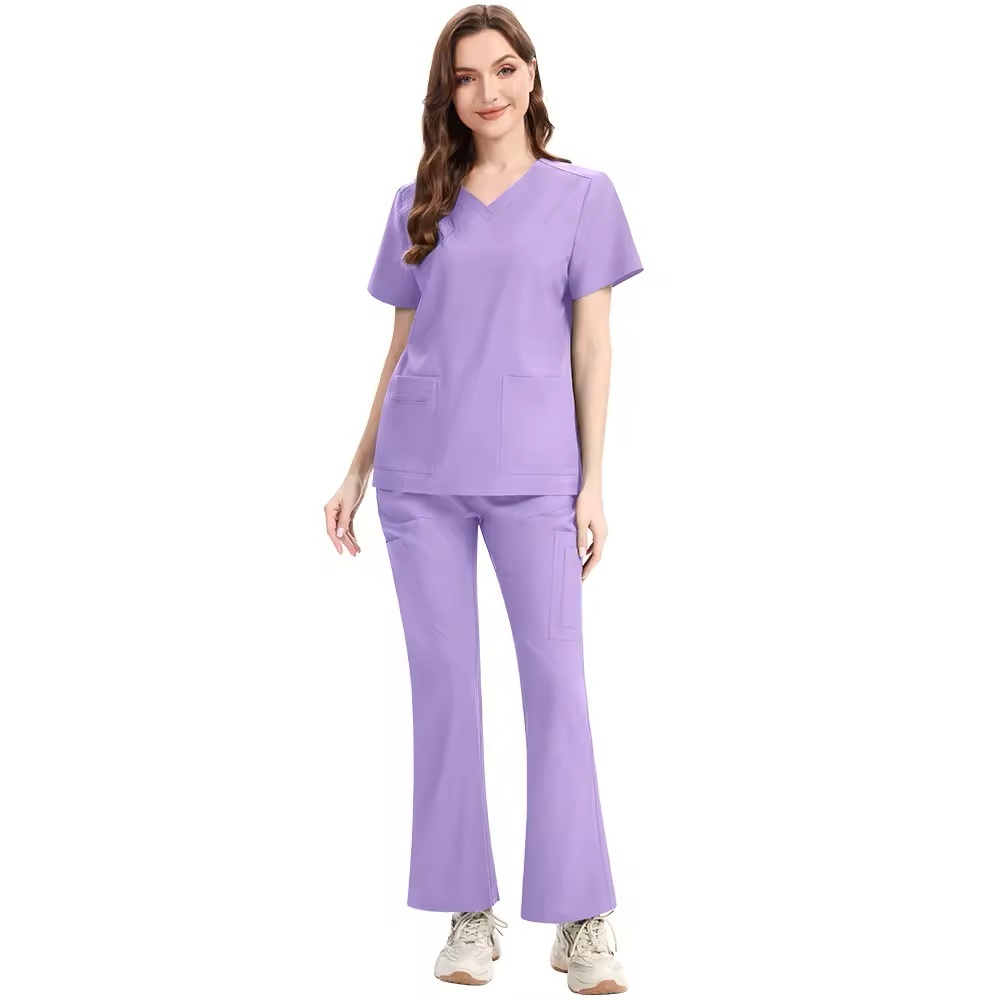 2025 New Nurse Uniform for Women Hospital Uniforms Bell-bottomed Pants Scrubs Sets Culottes V-neck Spandex Polyester Fabric