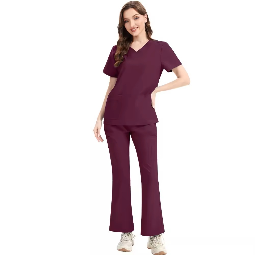 2025 New Nurse Uniform for Women Hospital Uniforms Bell-bottomed Pants Scrubs Sets Culottes V-neck Spandex Polyester Fabric