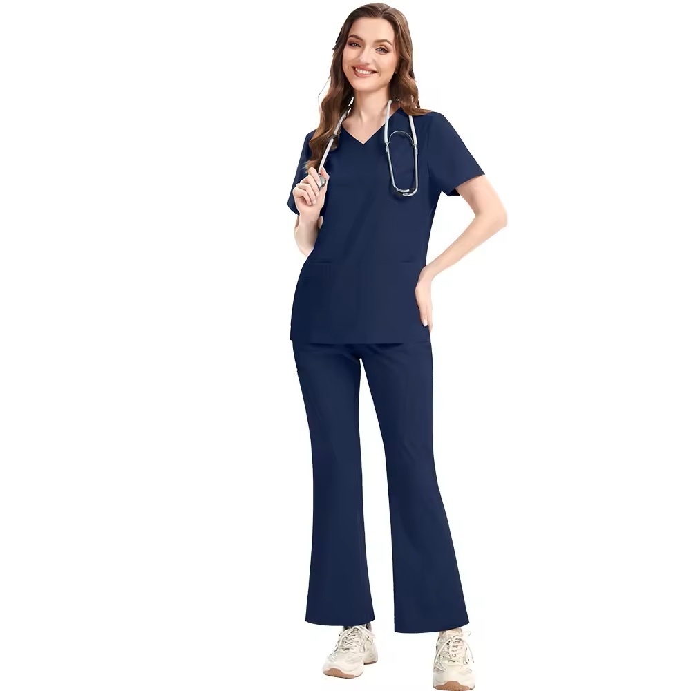 2025 New Nurse Uniform for Women Hospital Uniforms Bell-bottomed Pants Scrubs Sets Culottes V-neck Spandex Polyester Fabric