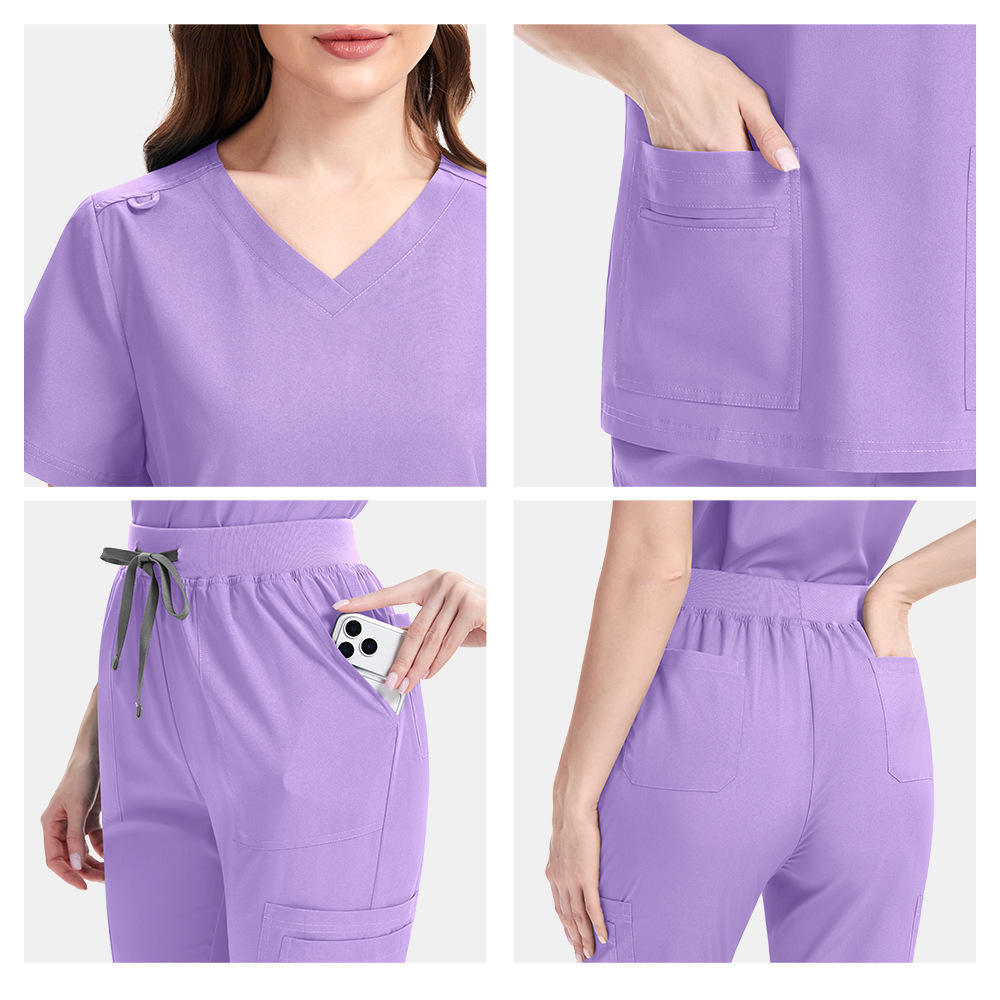 2025 New Nurse Uniform for Women Hospital Uniforms Bell-bottomed Pants Scrubs Sets Culottes V-neck Spandex Polyester Fabric