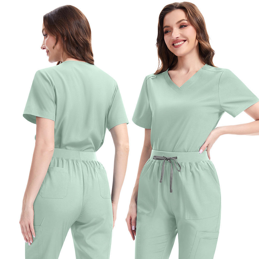 2025 New Nurse Uniform for Women Hospital Uniforms Bell-bottomed Pants Scrubs Sets Culottes V-neck Spandex Polyester Fabric