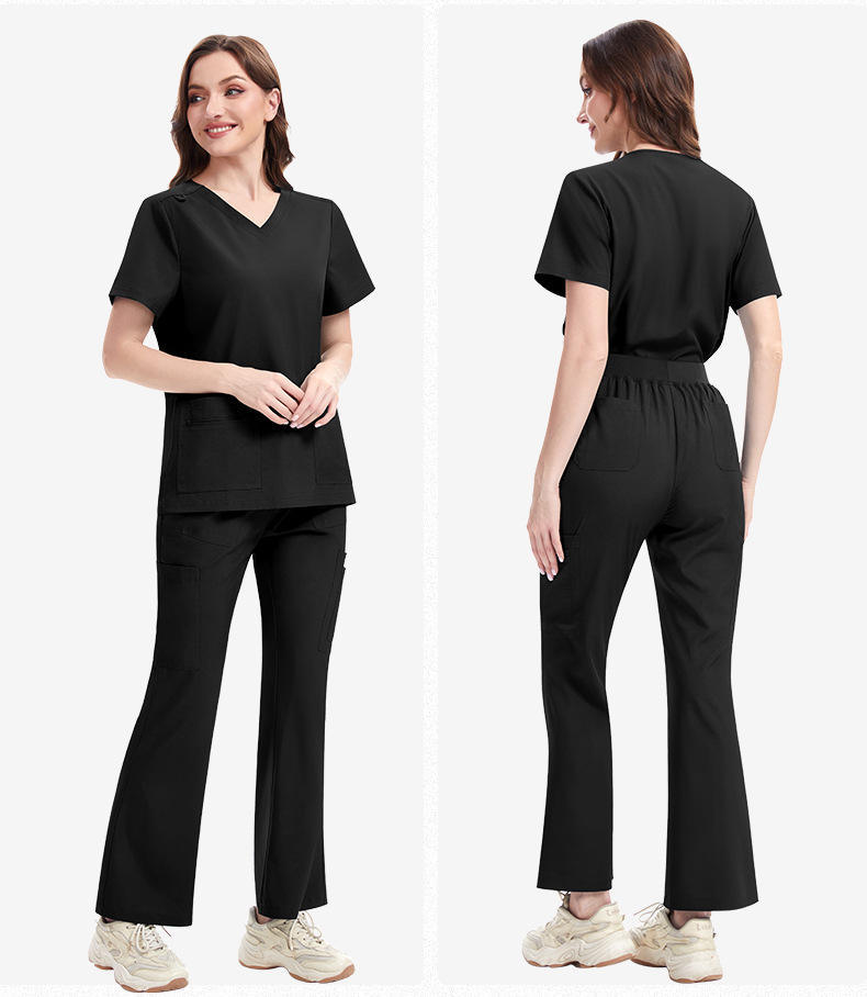 2025 New Nurse Uniform for Women Hospital Uniforms Bell-bottomed Pants Scrubs Sets Culottes V-neck Spandex Polyester Fabric