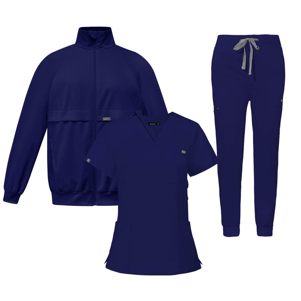 Three-piece Set Nurse Scrub Sets Long-sleeved Jacket Jogger Pants V-neck Nursing Uniform for Hospital Beauty Salon Work Uniform