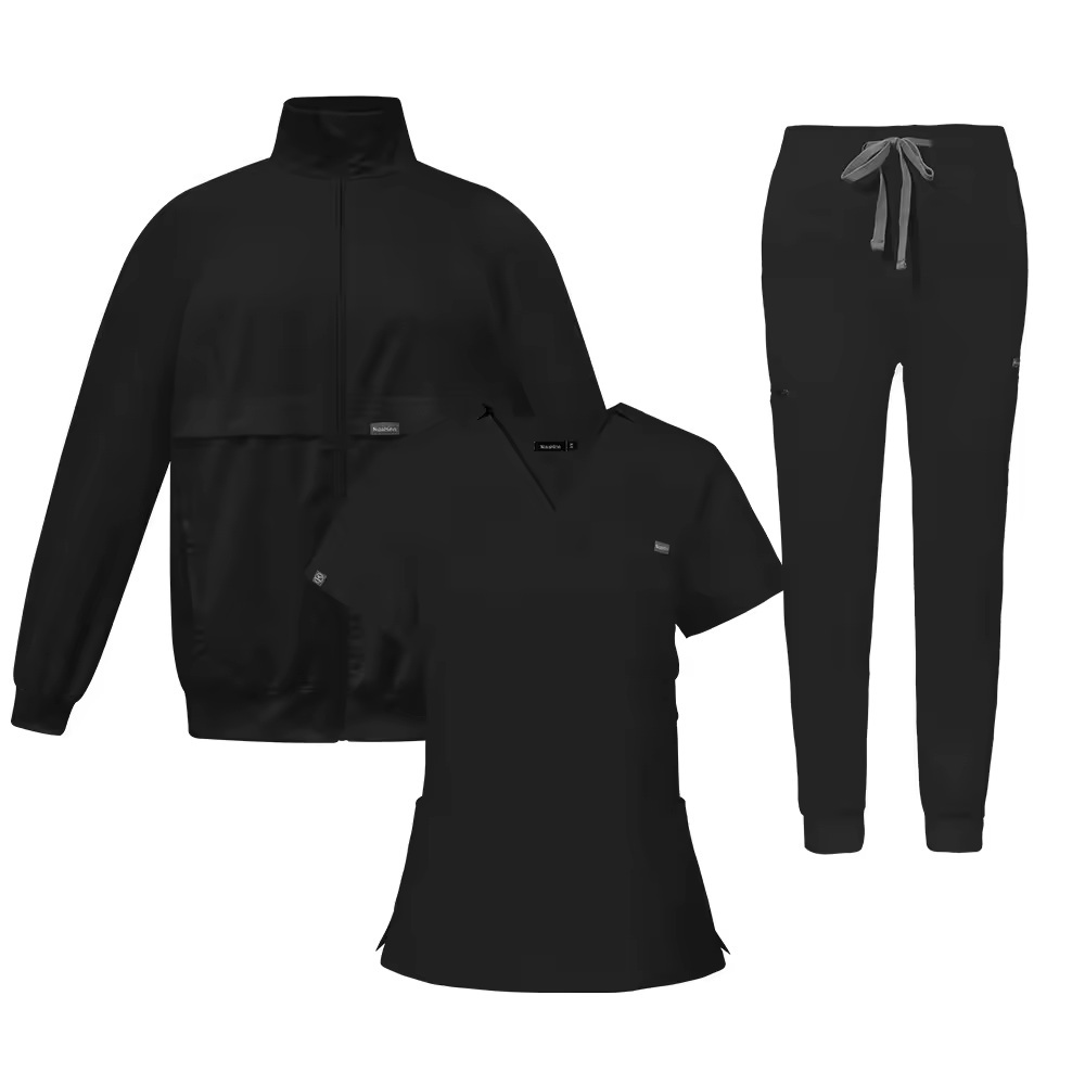 Three-piece Set Nurse Scrub Sets Long-sleeved Jacket Jogger Pants V-neck Nursing Uniform for Hospital Beauty Salon Work Uniform