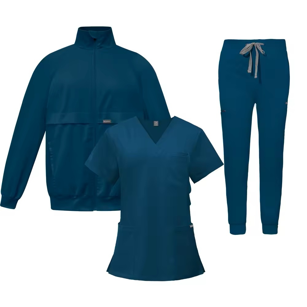Fashion 3 in 1 Nurse Scrub Sets Nursing Uniform Sets for Hospital Thick Long-sleeved Jackets Top Joggers Pants Warm Autumn Style