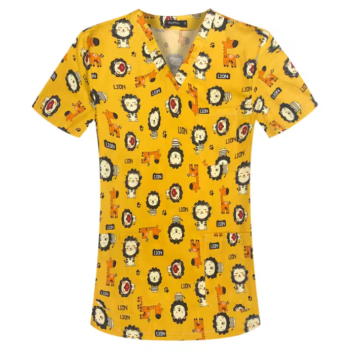 Hospital Nurse Uniform V-neck Floral Top Nursing Scrubs Unisex Cotton Work Clothes Short Sleeves Women Men Multicolour