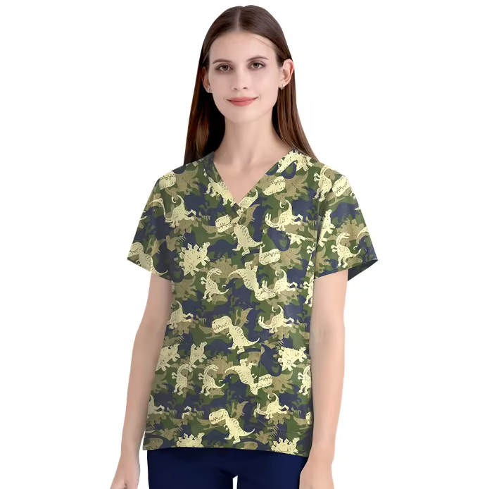 Scrubs Hospital Uniform V-neck Floral Top Nurse Nursing Uniform Unisex Cotton Work Clothes Short Sleeves Women Men Multicolour