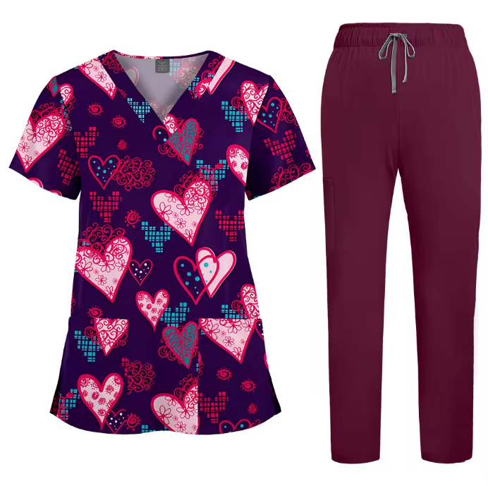 Healthcare Scrubs Uniforms Sets Printed Hospital Uniforms V-neck Summer Comfortable Work Clothes for Doctors and Nurses SPA