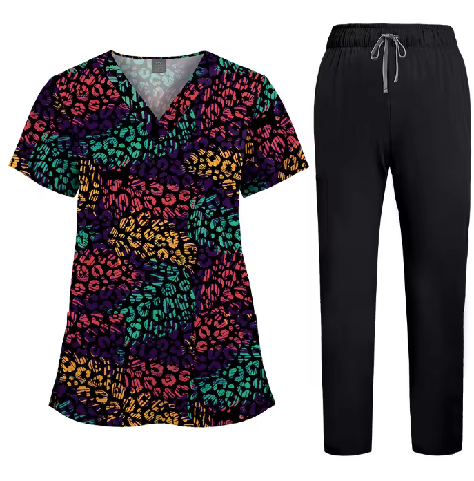 Healthcare Scrubs Uniforms Sets Printed Hospital Uniforms V-neck Summer Comfortable Work Clothes for Doctors and Nurses SPA